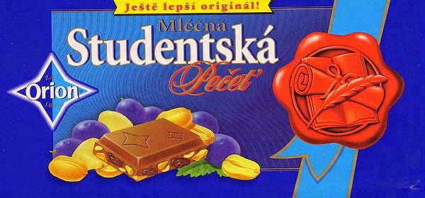 Čokoláda studentská pečeť - historický obal z roku 1998 PR - Historie - studentská pečeť